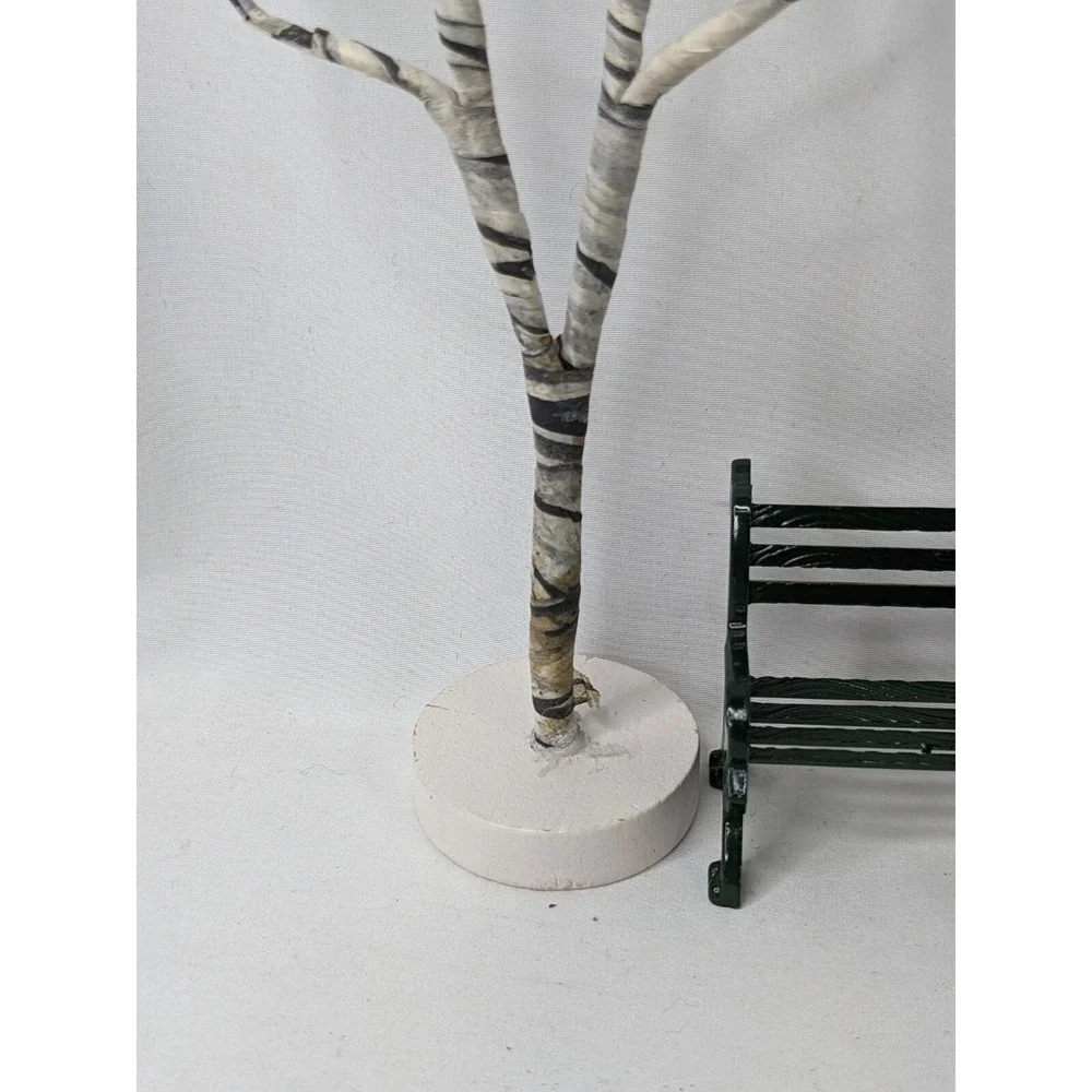 Christmas Village Tree 9 Inch and Metal Green Park Bench Lot‎